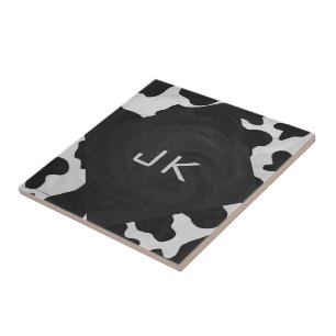 Monogram Cow Black and White Tile