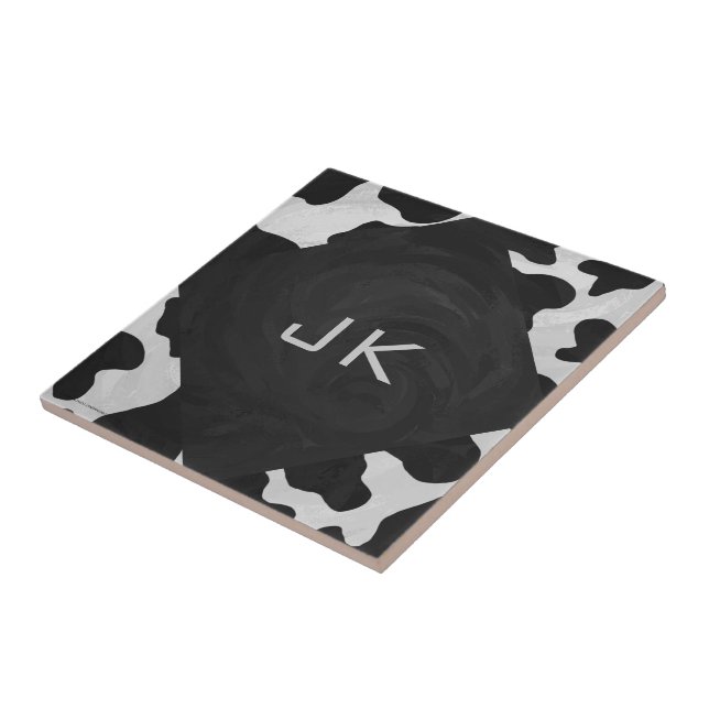 Monogram Cow Black and White Tile (Side)