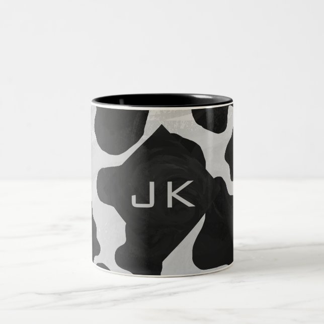 Monogram Cow Black and White Two-Tone Coffee Mug (Center)