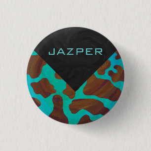 Monogram Cow Brown and Teal Print 3 Cm Round Badge
