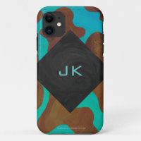Monogram Cow Brown and Teal Print