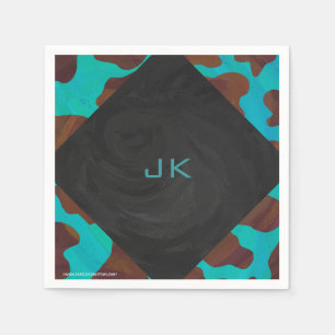 Monogram Cow Brown and Teal Print Napkin