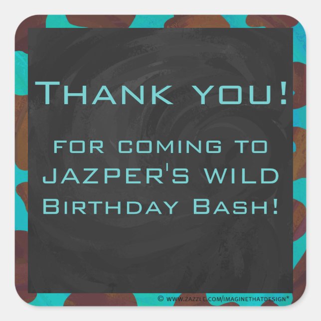 Monogram Cow Brown and Teal Print Square Sticker (Front)