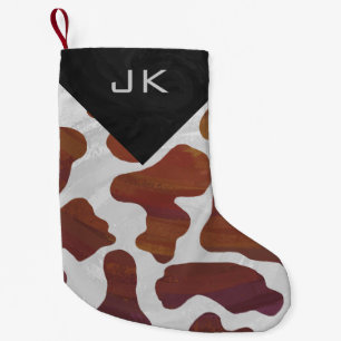 Monogram Cow Brown and White Print Pattern Small Christmas Stocking