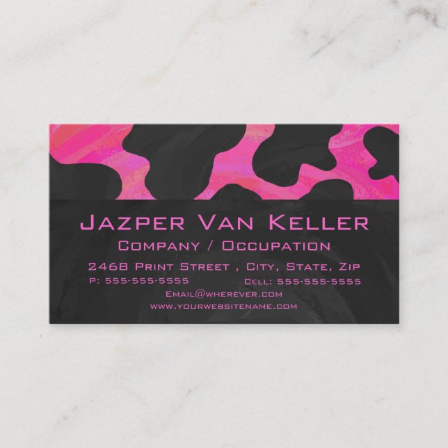 Monogram Cow Hot Pink and Black Print Business Card (Front)
