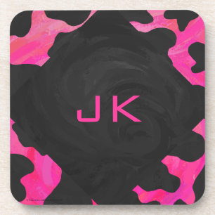 Monogram Cow Hot Pink and Black Print Coaster