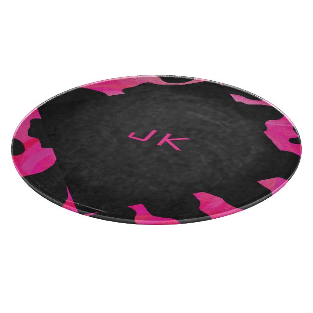 Monogram Cow Hot Pink and Black Print Cutting Board (Corner)