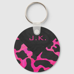 Monogram Cow Hot Pink and Black Print Key Ring