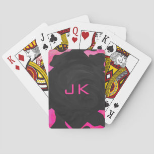 Monogram Cow Hot Pink and Black Print Playing Cards