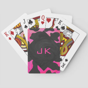 Monogram Cow Hot Pink and Black Print Playing Cards
