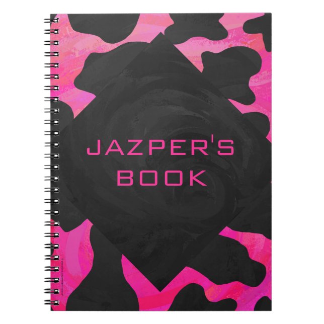 Monogram Cow Hot Pink and Black Print Spiral Notebook (Front)