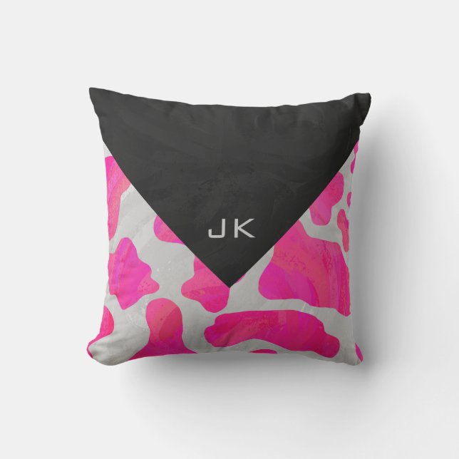 Monogram Cow Hot Pink and White Print Cushion (Front)