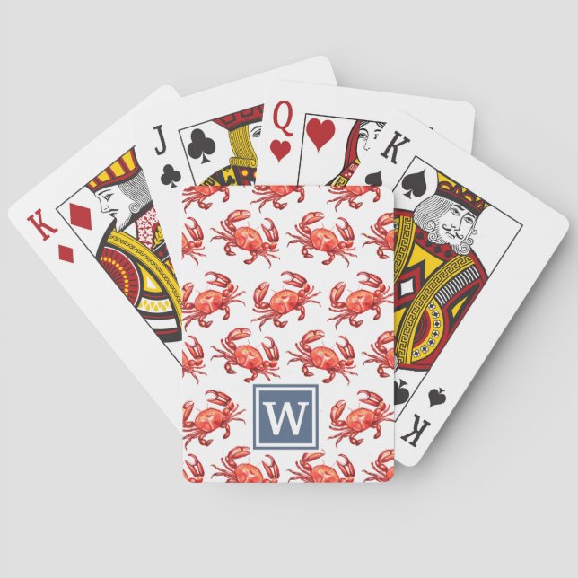 Monogram Crab Pattern Beach Playing Cards (Back)