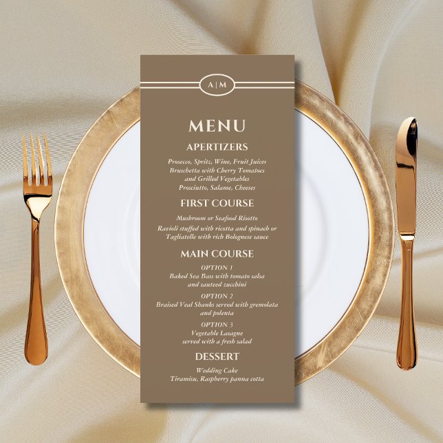 Monogram Cream Brown Christian Wedding Menu (Creator Uploaded)