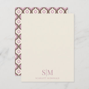 Monogram Cream Lilac Ikat Ethnic Pattern Note Card