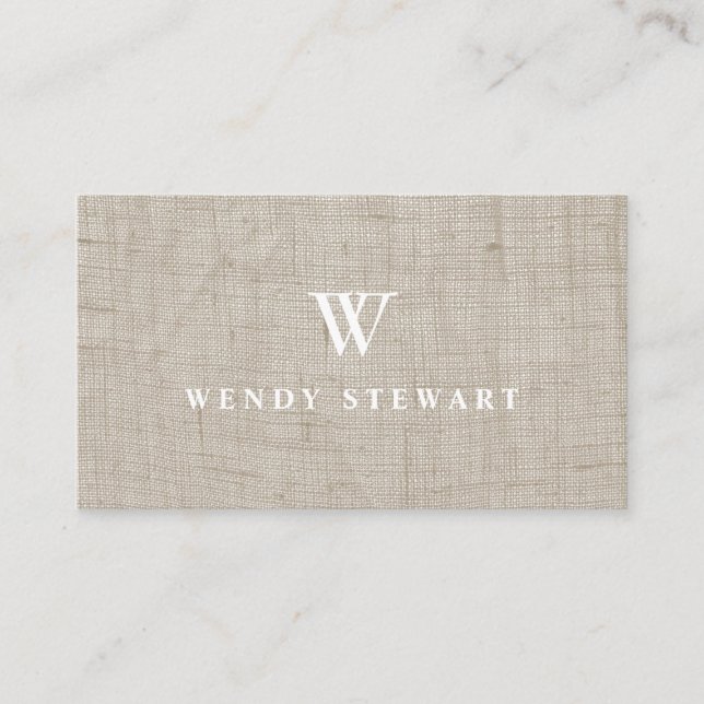 Monogram Cream Linen Fabric Texture Simple Modern Business Card (Front)