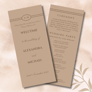 Monogram Cream Taupe Christian Wedding Program Programme