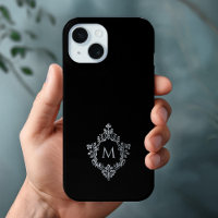Monogram Crest Black Grey Vintage Elegant Initial