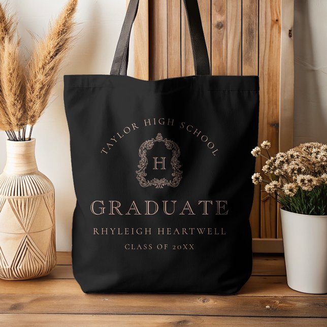 Monogram Crest Black Rose Graduation Tote Bag (Creator Uploaded)