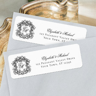 Monogram Crest Black White Wedding Return Address