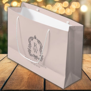 Monogram Crest Blush Pink Wedding Large Gift Bag
