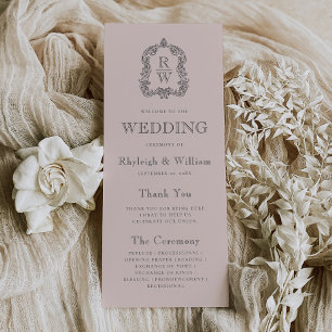 Monogram Crest Blush Pink Wedding Programme