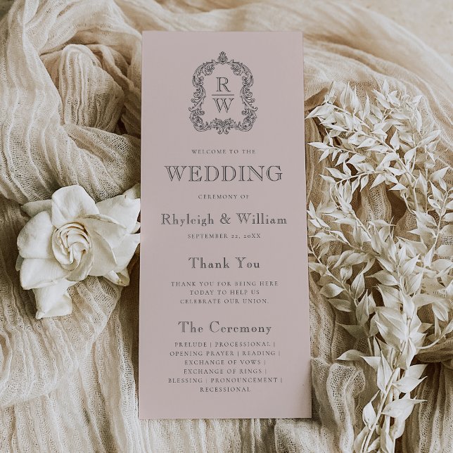 Monogram Crest Blush Pink Wedding Programme (Creator Uploaded)