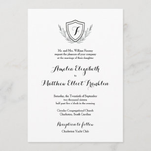 Monogram Crest Classic Elegant Wedding Invitation