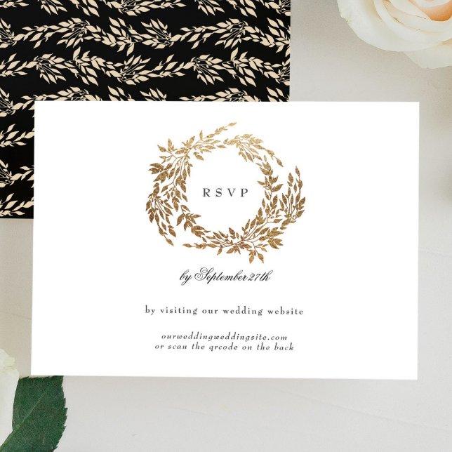 Monogram Crest Classic Elegant Wedding Website RSVP Card (Creator Uploaded)