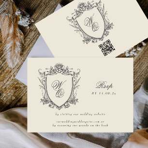Monogram Crest Classic QR CODE Wedding Website RSVP Card