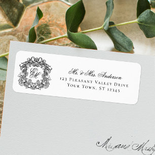 Monogram Crest Elegant Wedding Return Address