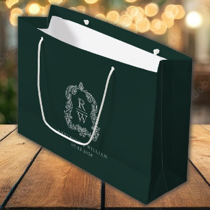 Monogram Crest Forest Green Wedding Large Gift Bag