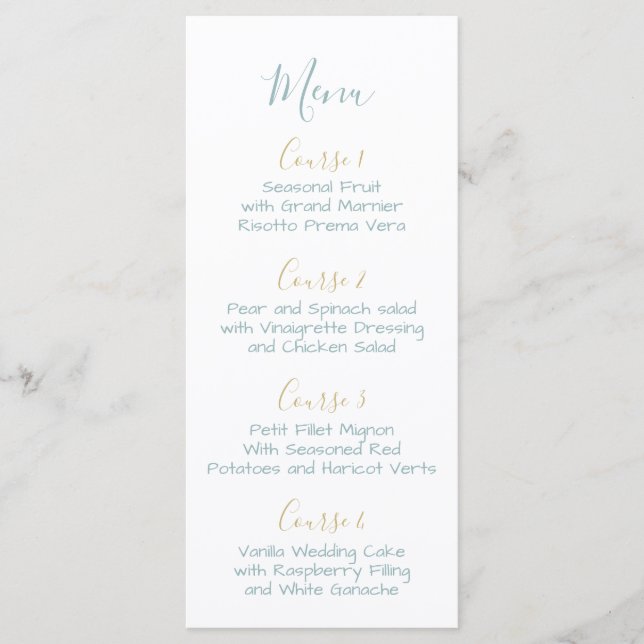 Monogram Crest Gold Dusty blue Wedding menu (Front)