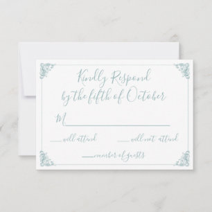 Monogram Crest Gold Dusty blue Wedding rsvp Card