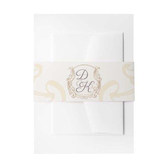 Monogram Crest Gold Purple Vintage Invitation Belly Band (Front Example)