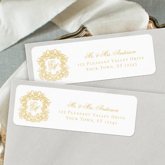 Monogram Crest Gold Wedding Return Address (Creator Uploaded)