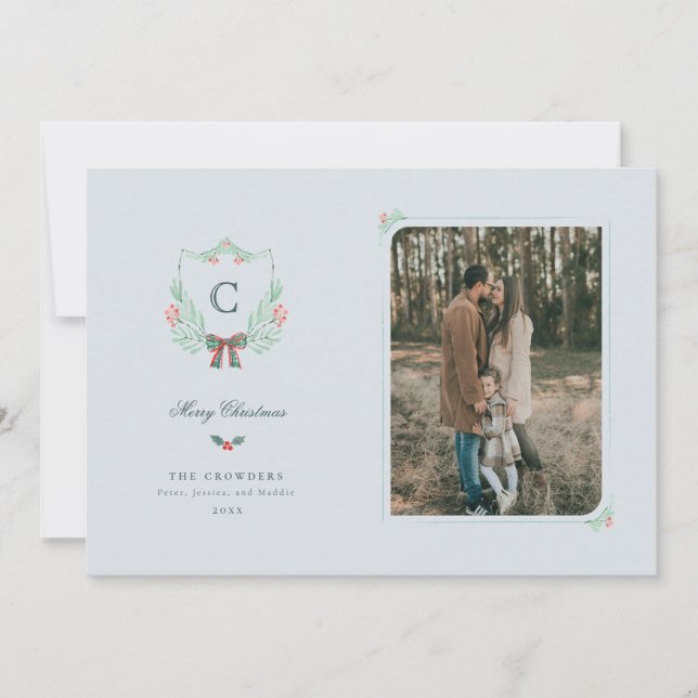 Monogram Crest Holiday Photo Card (Front)