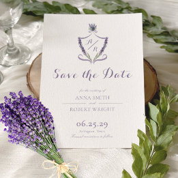 Monogram Crest Lavender Elegant Wedding Save The Date