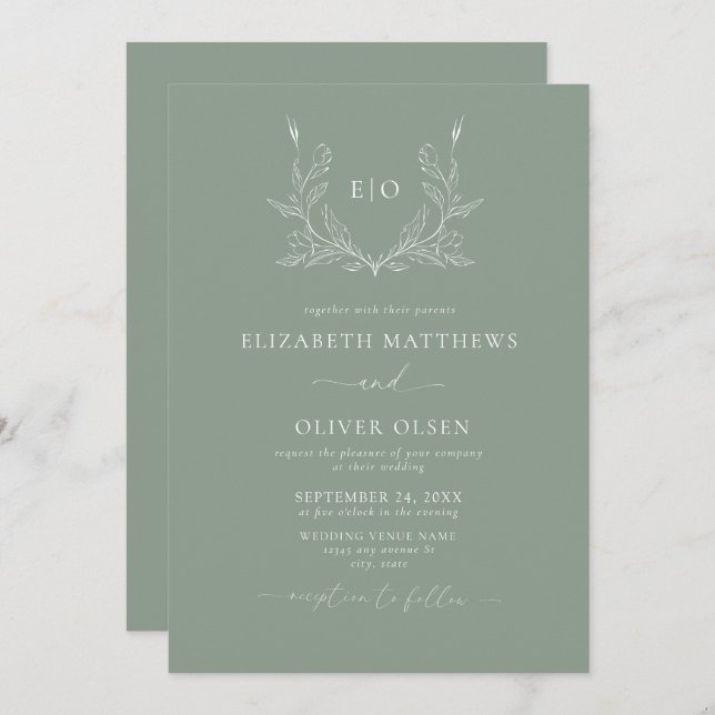 Monogram Crest | Modern Minimalist Wedding Invitation (Front/Back)