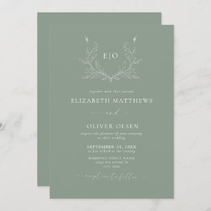 Monogram Crest   Modern Minimalist Wedding Invitation