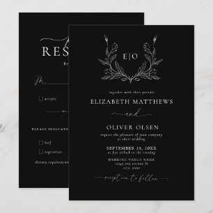 Monogram Crest   Modern Minimalist Wedding Invitation