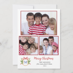 Monogram Crest  Multiple photo Christmas Greetings Holiday Card