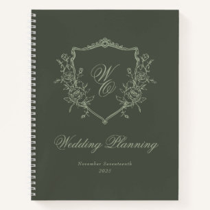 Monogram Crest Olive Sage Wedding planner Notebook