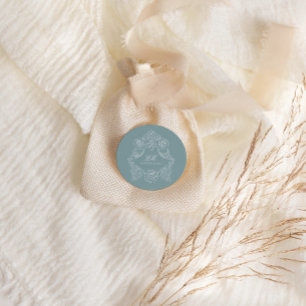 Monogram Crest Ornament Dusty Blue Wedding Classic Round Sticker
