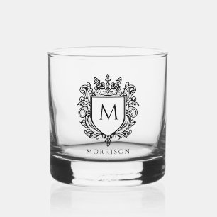 Monogram Crest Printed Whiskey Glass