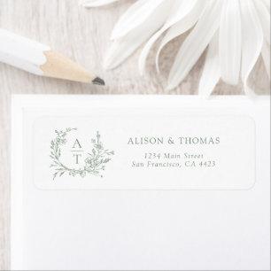 Monogram Crest Sage Green Return Address Label