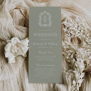 Monogram Crest Sage Green Wedding Programme