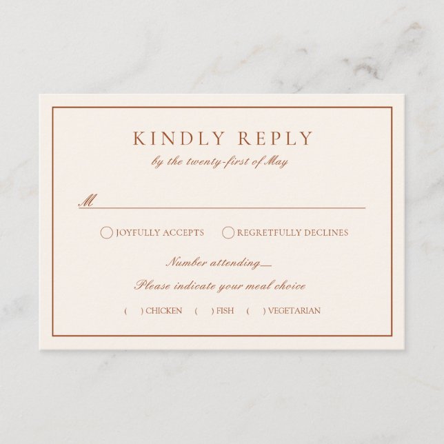 Monogram Crest Terracotta RSVP Wedding Enclosure Card (Front)