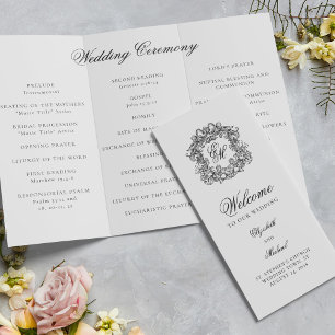 Monogram Crest Trifold Wedding Photo Program 