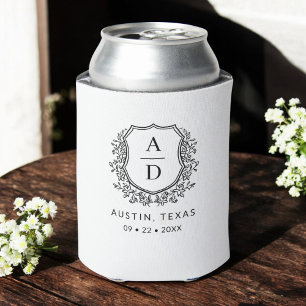 Monogram Crest Wedding Elegant Modern Can Cooler